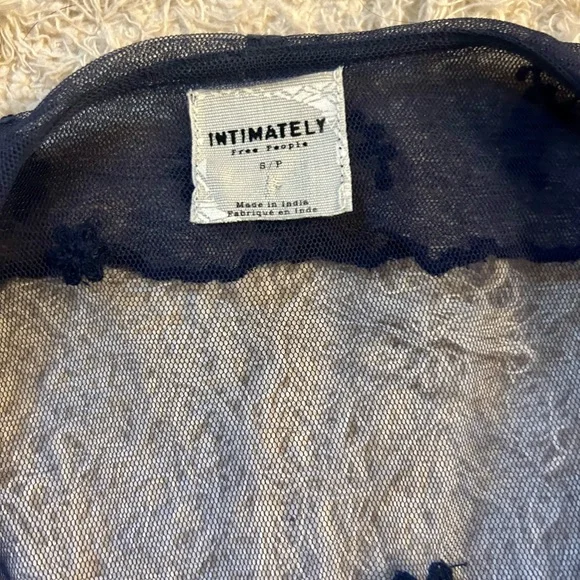 Free People Intimately Maxi Button Front Mesh Slip Dress w/ Collar Sz Small Navy - Picture 7 of 10